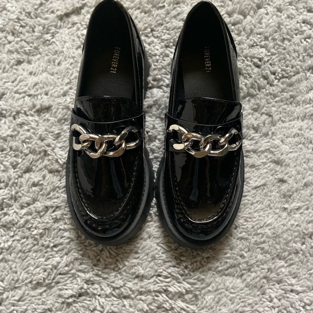 Faux patent leather loafers